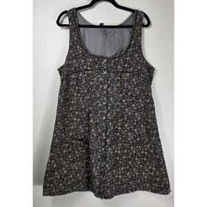 Nile Cottagecore Floral Cotton Dress XL Blue Prairie Button Front Pockets